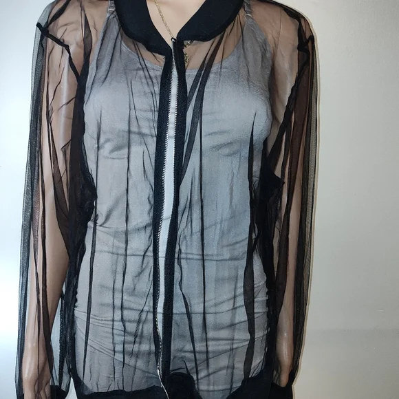 Sheer Black Bomber Jacket - Picture 1 of 3
